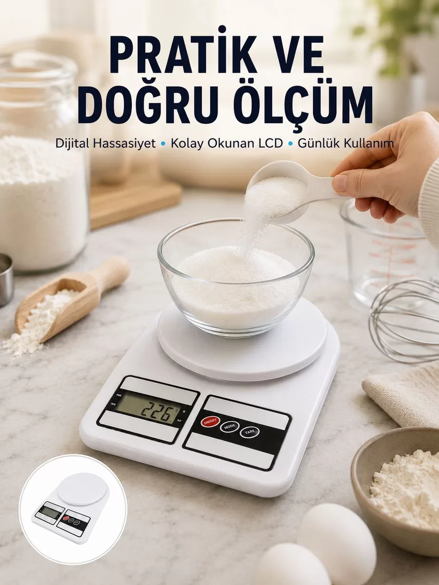 Yeni Nesil Dijital Mutfak Tartısı: Gram ve Ons Ölçümü, Pratik ve Şık Tasarım
