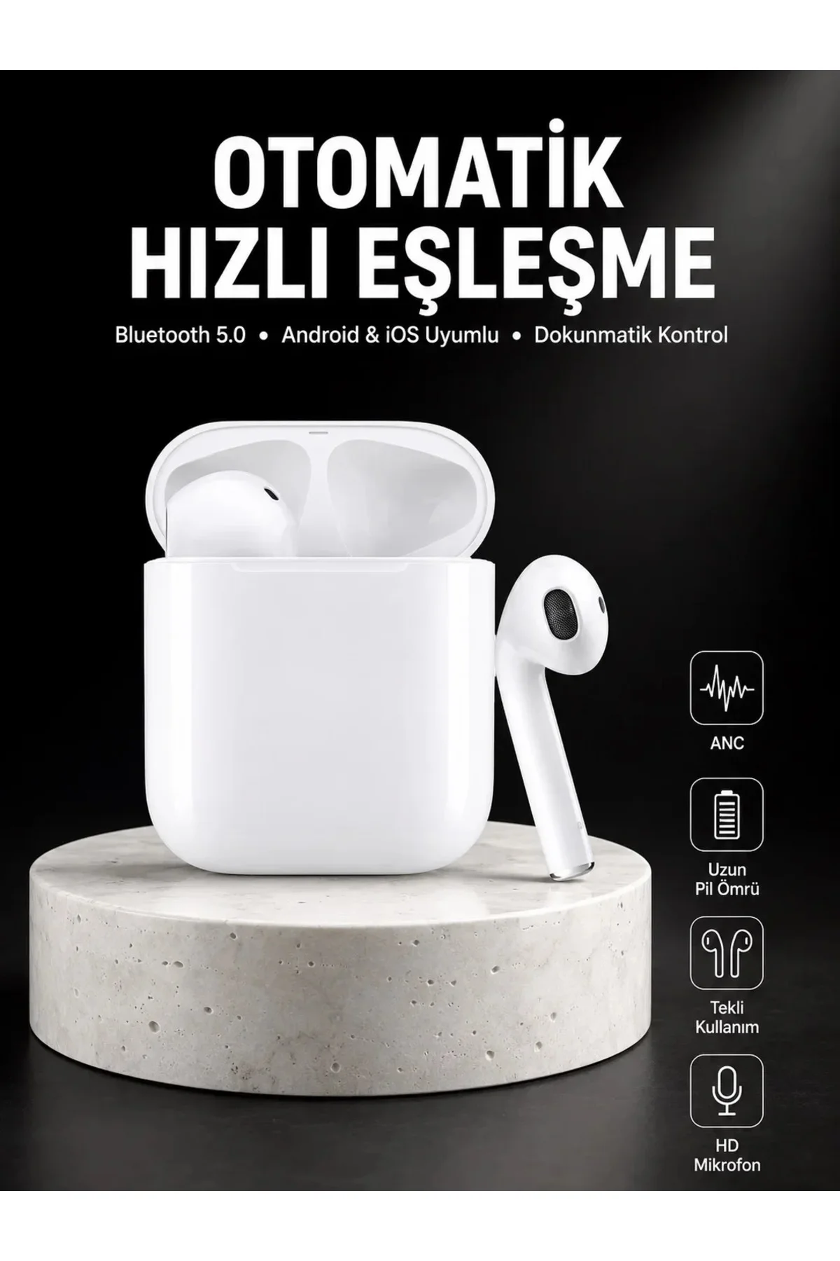 Yeni Nesil Dokunmatik Kontrol Çağrı Cevaplayabilen Kablosuz Bluetooth Kulaklık Yeni Nesil Dokunmatik Kontrol Çağrı Cevaplayabilen Kablosuz Bluetooth Kulaklık