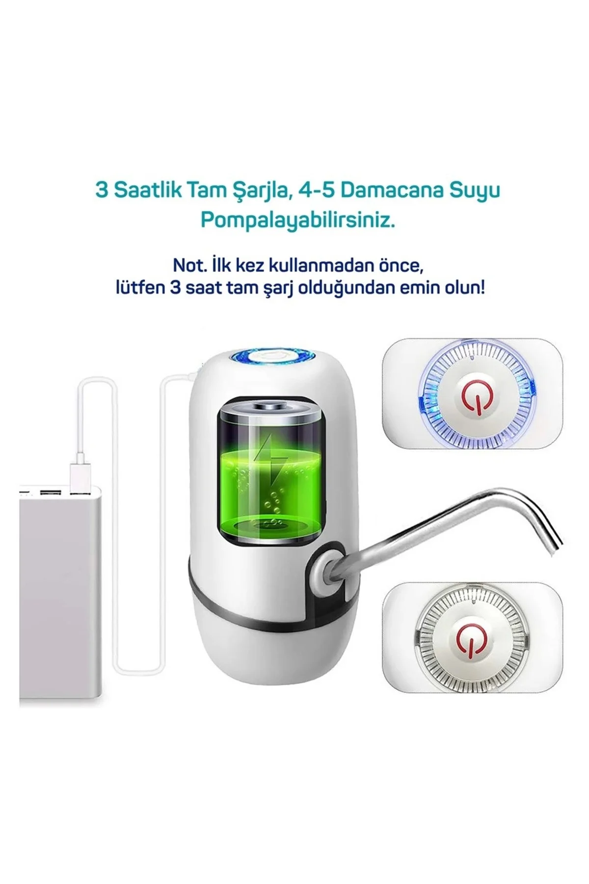 Yeni Nesil Dokunmatik Damacana Su Pompası Şarjlı 1200 Mah ( Lisin