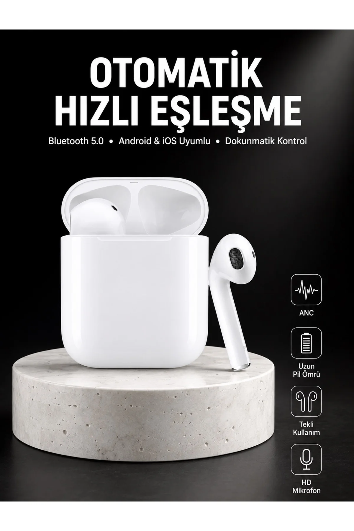 Yeni Nesil Dokunmatik Kontrol Çağrı Cevaplayabilen Kablosuz Bluetooth Kulaklık Yeni Nesil Dokunmatik Kontrol Çağrı Cevaplayabilen Kablosuz Bluetooth Kulaklık
