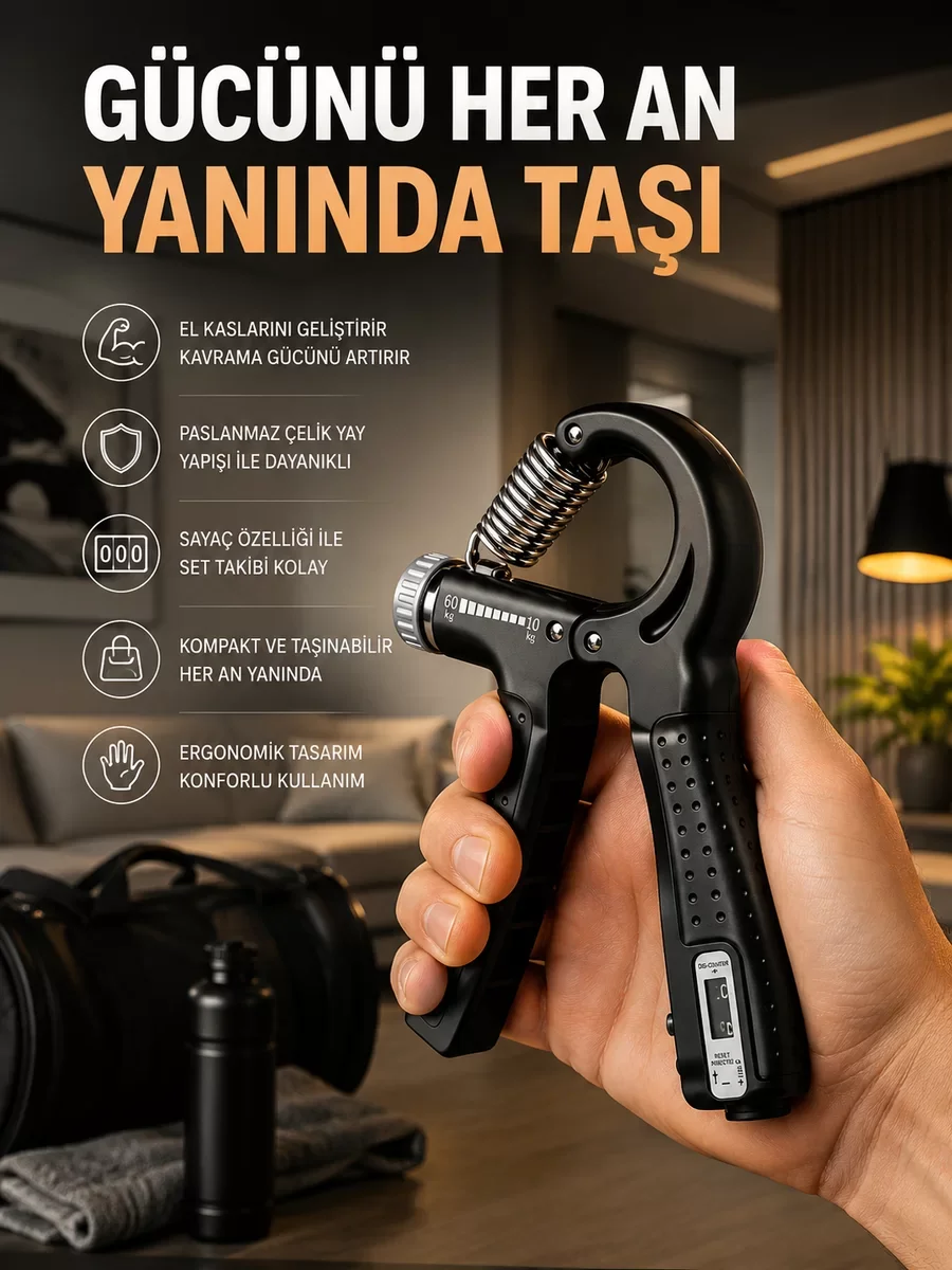 Yeni Nesil El Yayı Sayaçlı Ayarlanabilir Çelik Grip Antrenmanı Aracı