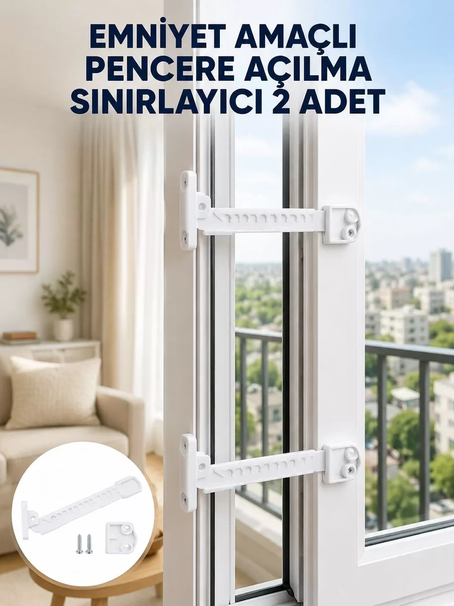Yeni Nesil Emniyet Pencere Açılma Sınırlayıcı Aparat - 2 Adet Güvenlik Seti