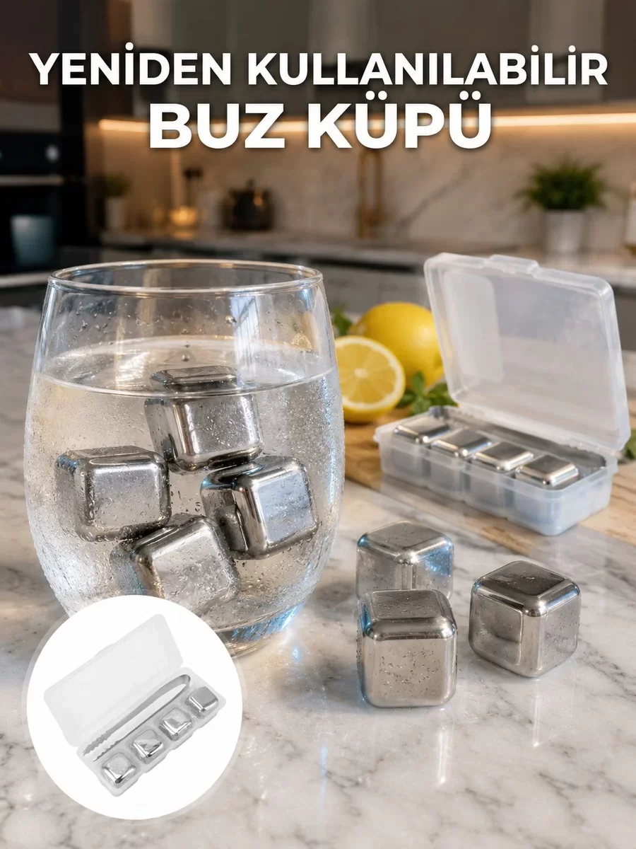 Yeni Nesil Hızlı Soğutma Paslanmaz Metal Buz Küpü Takımı 304 Çelik - İçecek Sulandırmaz