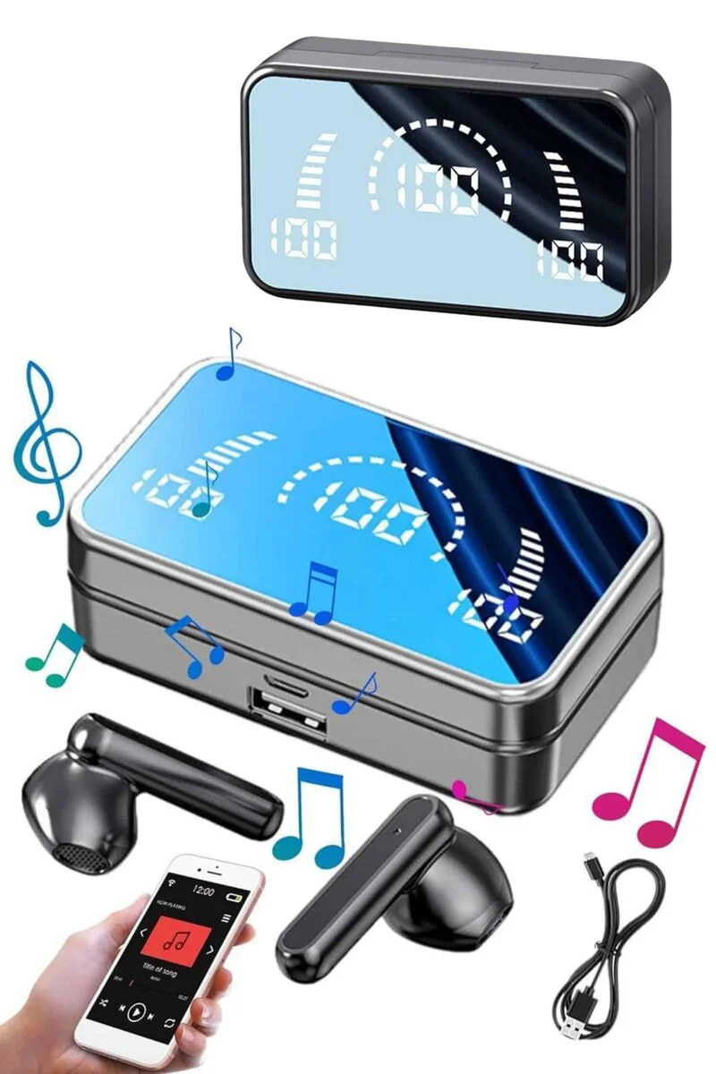 Yeni Nesil Kablosuz Kulaklık Aynalı Powerbank Özellikli Bluetooth Bağlantılı Dijital Göstergeli