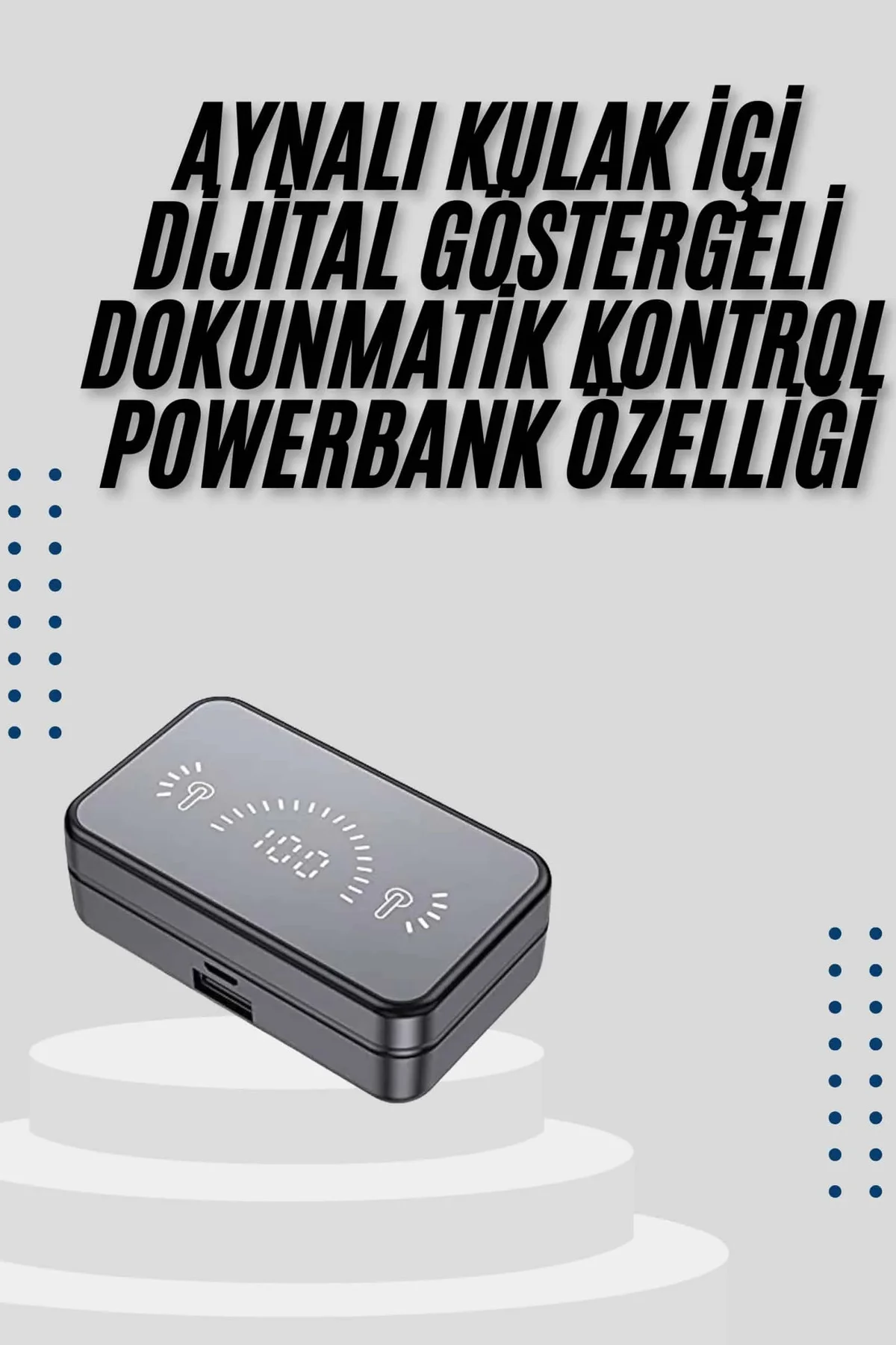 Yeni Nesil Kablosuz Kulaklık Aynalı Powerbank Özellikli Bluetooth Bağlantılı Dijital Göstergeli - Görsel 5