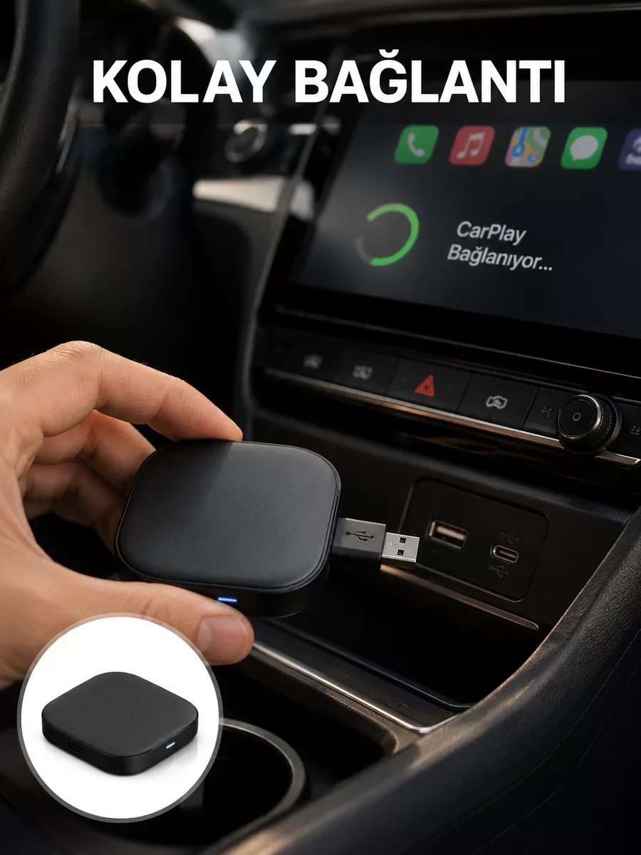 Yeni Nesil Kablosuz Android Auto Adaptörü - USB Girişli Tak Çalıştır Cihazı