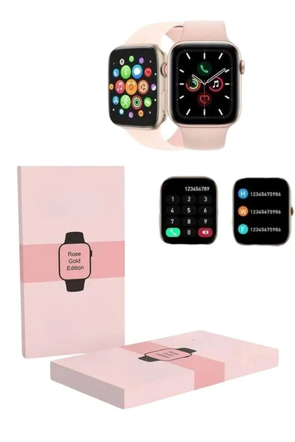 Yeni Nesil Kadın Akıllı Saat Rose Gold - Android ve iOS Uyumlu (3 Kordonlu Hediye Paketi)