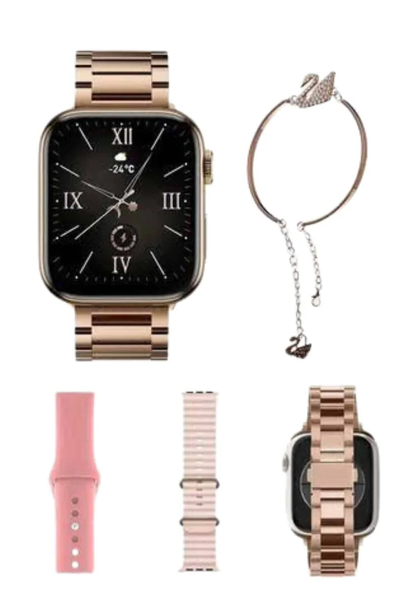 Yeni Nesil Kadın Akıllı Saat Rose Gold - Android ve iOS Uyumlu, Şık Tasarım ve Kordon Çeşidi