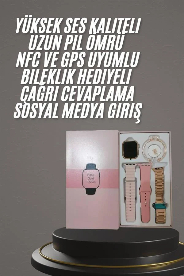 Yeni Nesil Kadın Akıllı Saat Rose Gold Android ve İos Uyumlu