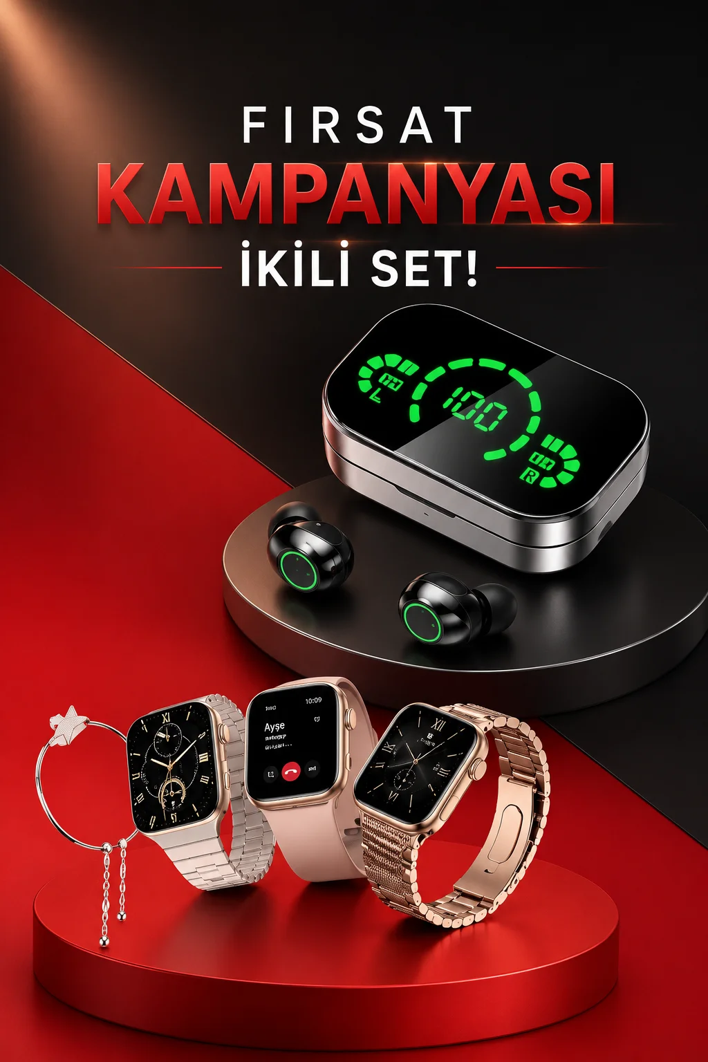 Yeni Nesil Kaliteli Akıllı Saat ve Kablosuz Bluetooth Kulaklık Yüksek Ses Kaliteli