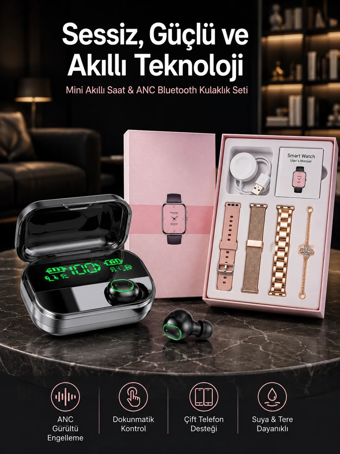 Yeni Nesil Kaliteli Akıllı Saat ve Kablosuz Bluetooth Kulaklık Yüksek Ses Kaliteli Yeni Nesil