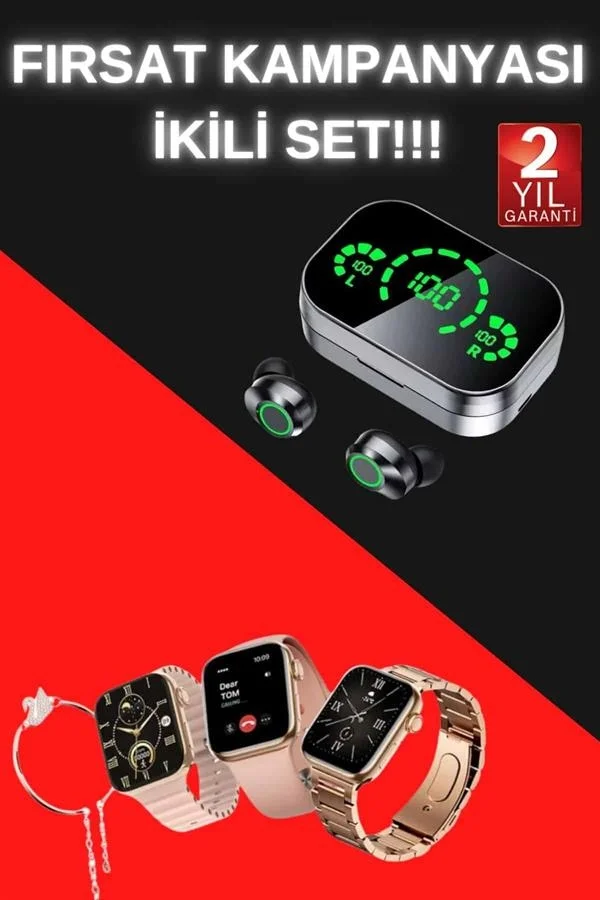 Yeni Nesil Kaliteli Akıllı Saat ve Kablosuz Bluetooth Kulaklık Yüksek Ses Kaliteli Yeni Nesil