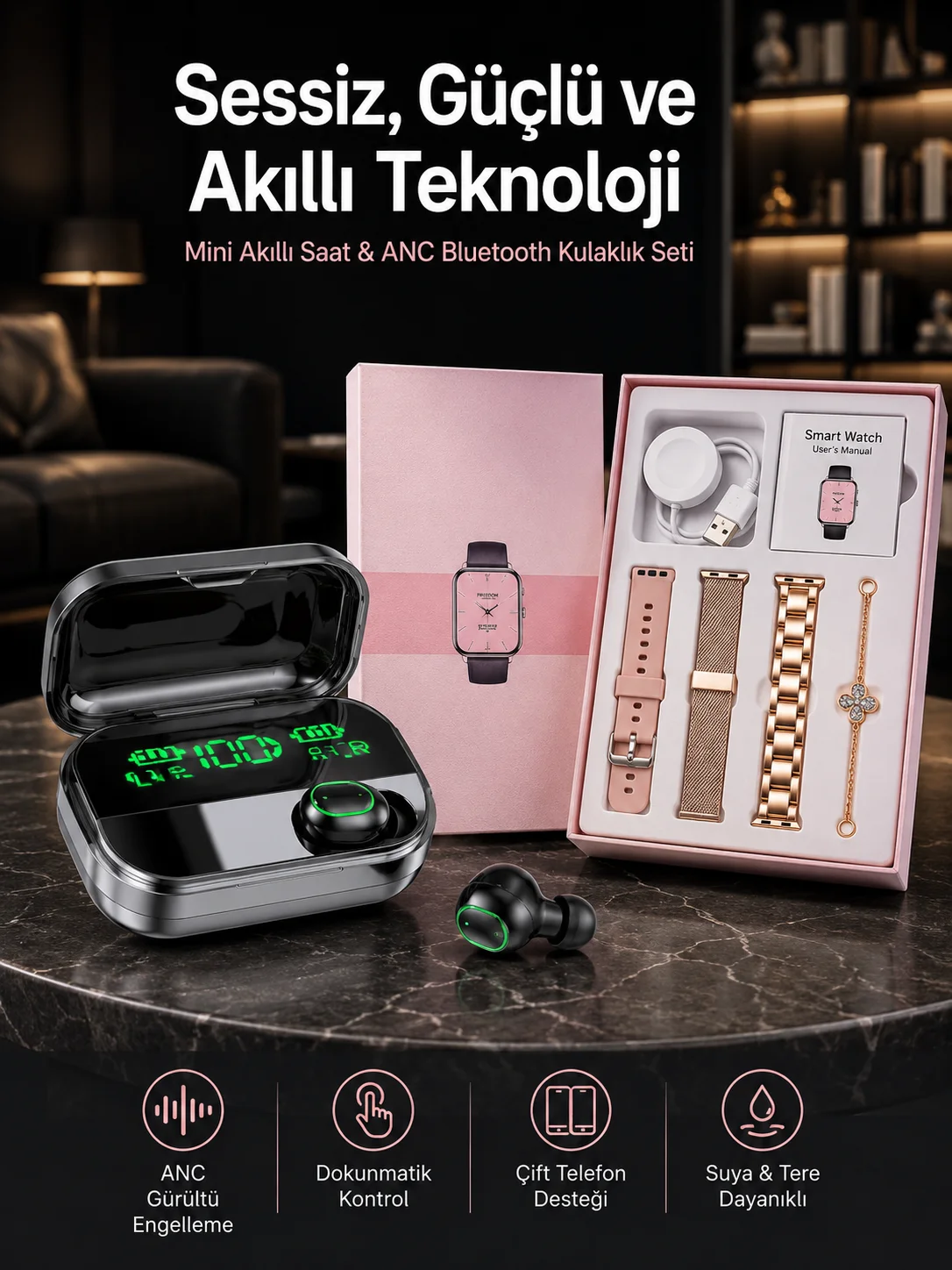 Yeni Nesil Kaliteli Akıllı Saat ve Kablosuz Bluetooth Kulaklık Yüksek Ses Kaliteli Yeni Nesil
