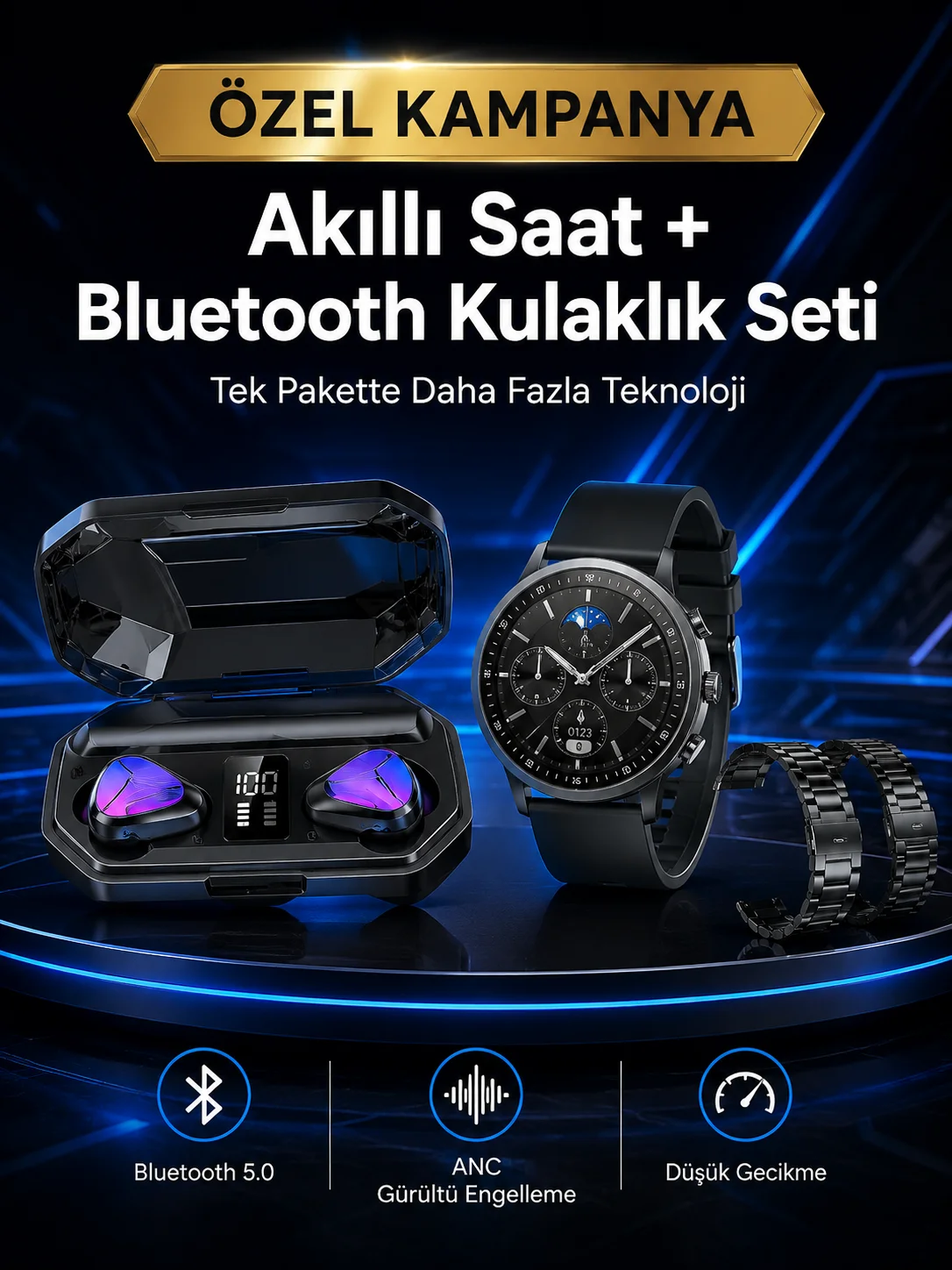 Yeni Nesil Kampanyası Bluetooth Bağlantılı Akıllı Saat ve Kablosuz Kulaklık Dijital Göstergeli Yeni Nesil Kampanyası Bluetooth Bağlantılı Akıllı Saat ve Kablosuz Kulaklık Dijital Göstergeli