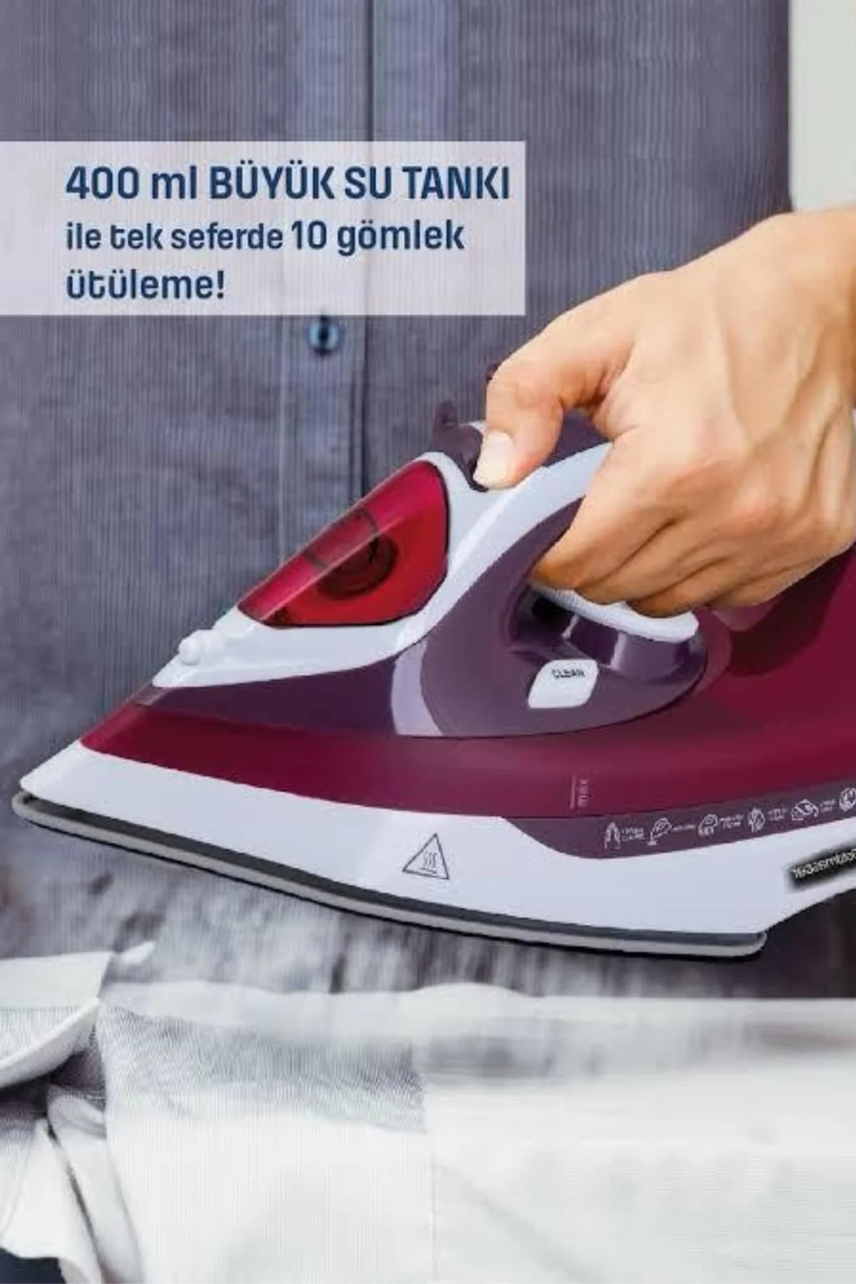 Yeni Nesil Kırmızı Buharlı Ütü 2200 Watt Seramik Tabanlı Yüksek B