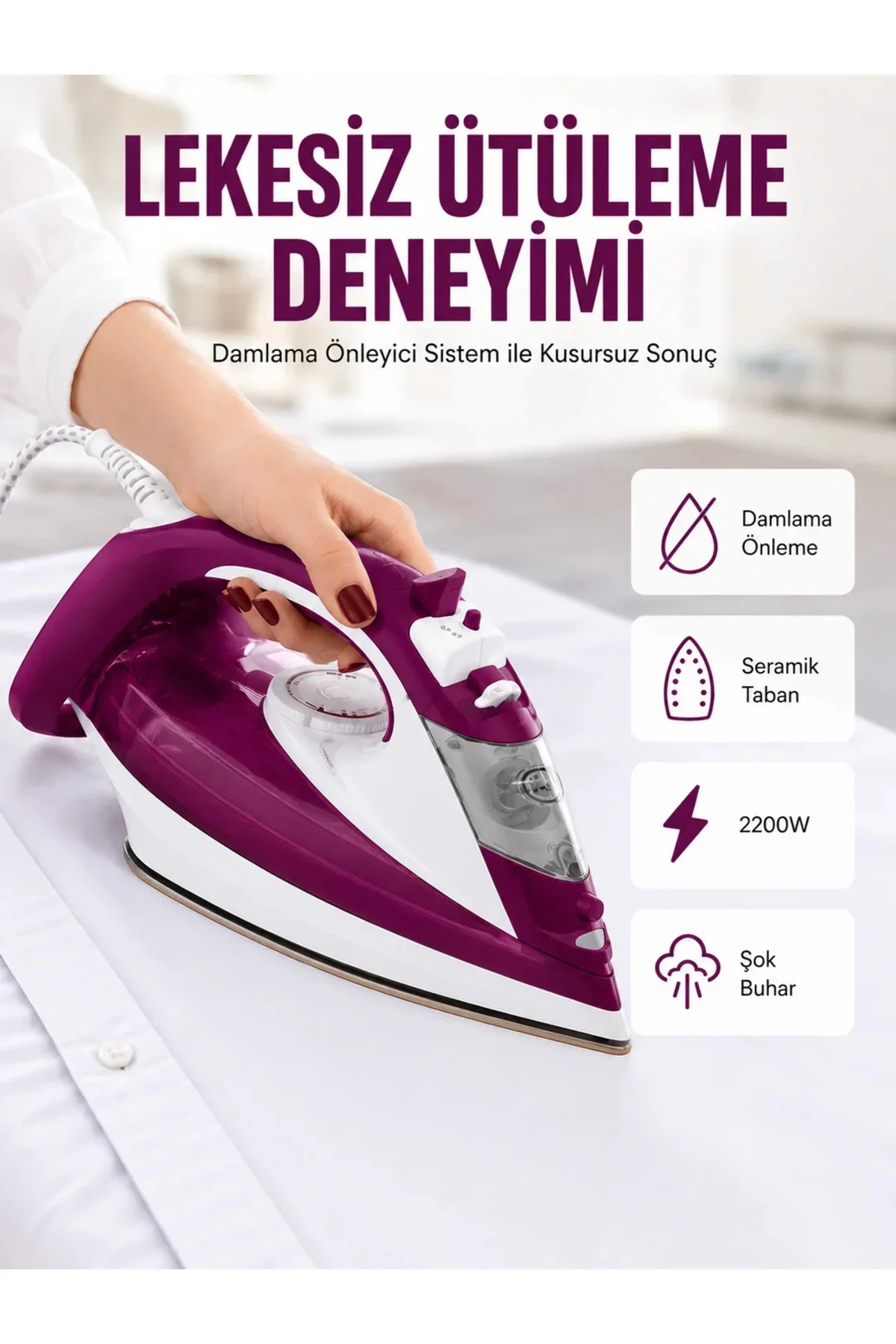 Yeni Nesil Kırmızı Buharlı Ütü 2200 Watt Serak Tabanlı Yüksek Buhar Gücü Yeni Nesil Yeni Nesil Kırmızı Buharlı Ütü 2200 Watt Serak Tabanlı Yüksek Buhar Gücü Yeni Nesil
