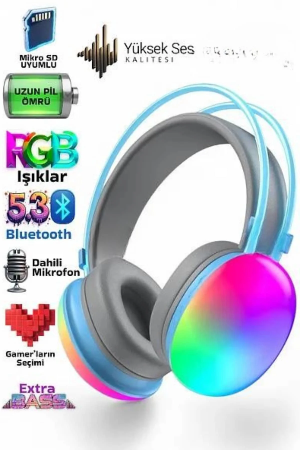Yeni Nesil Kulak Üstü Kablosuz Uzun Ömürlü RGB Işıklı Bluetooth Kulaklık Yeni Nesil Kulak Üstü Kablosuz Uzun Ömürlü RGB Işıklı Bluetooth Kulaklık