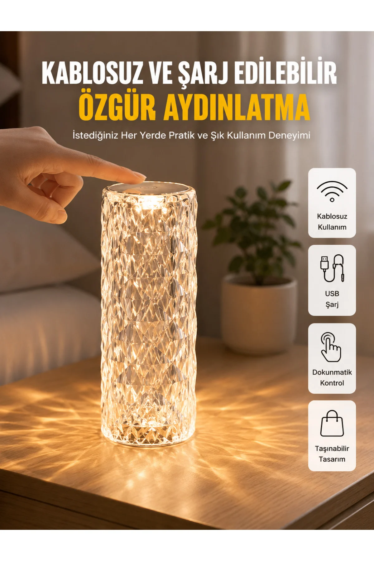 Yeni Nesil Modern Kristal Masa Ve Gece Lambası Dokunmatik Renk Değiştirebilen Yeni Nesil Modern Kristal Masa Ve Gece Lambası Dokunmatik Renk Değiştirebilen