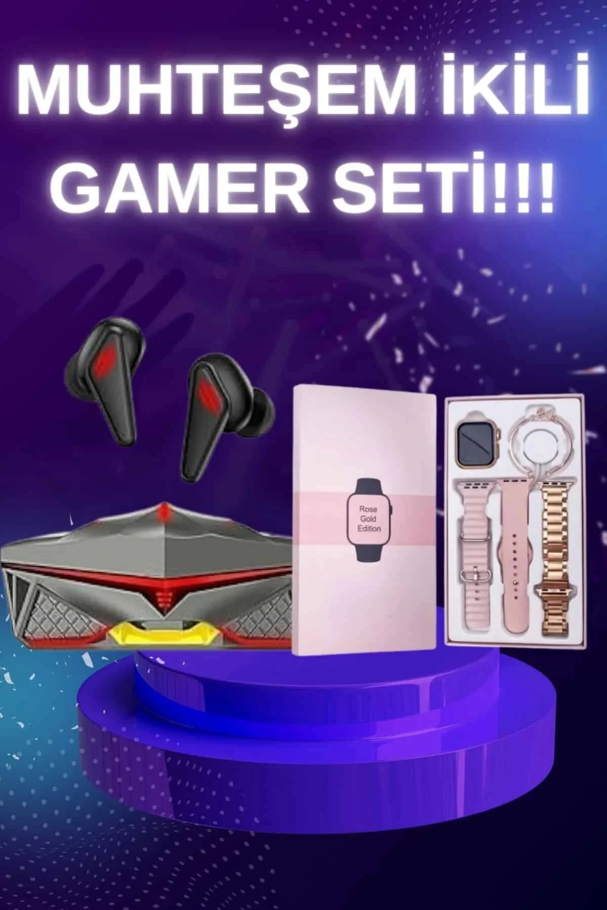 Yeni Nesil Pembe Dokunmatik Ekran Akıllı Saat ve Oyuncu Kulaklığı Kablosuz Bluetooth Kulaklık Yeni Nesil Pembe Dokunmatik Ekran Akıllı Saat ve Oyuncu Kulaklığı Kablosuz Bluetooth Kulaklık