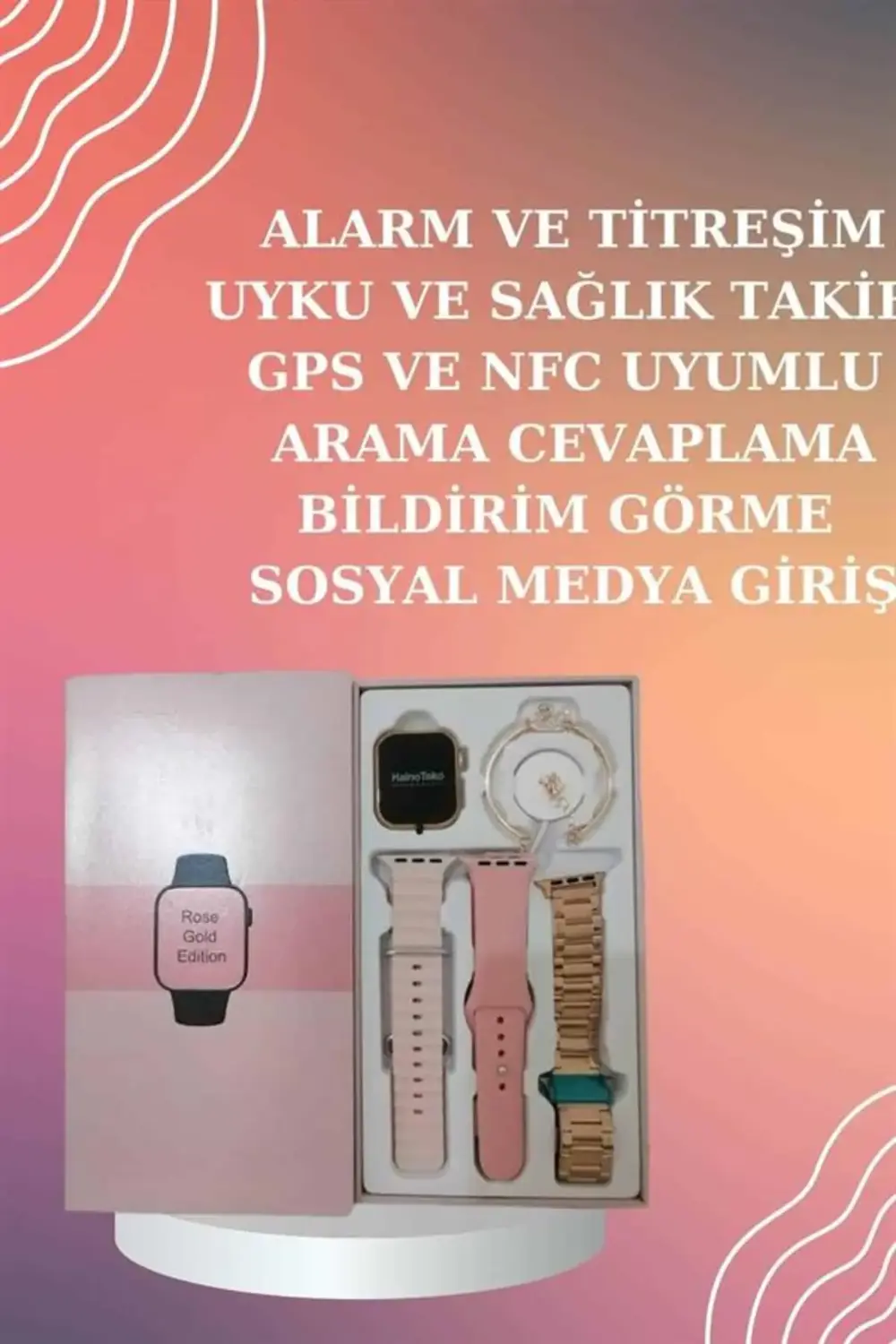Yeni Nesil Pembe Dokunmatik Ekran Akıllı Saat ve Oyuncu Kulaklığı