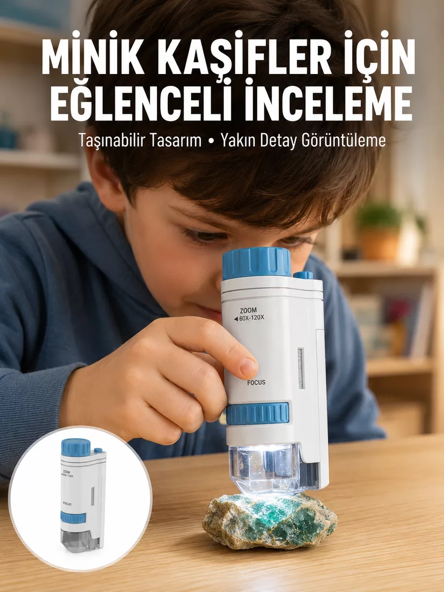 Yeni Nesil PMMA Optik Lensli Kompakt Taşınabilir Mikroskop - 80x-200x Büyütme ile Hayatın Gizemini Keşfedin
