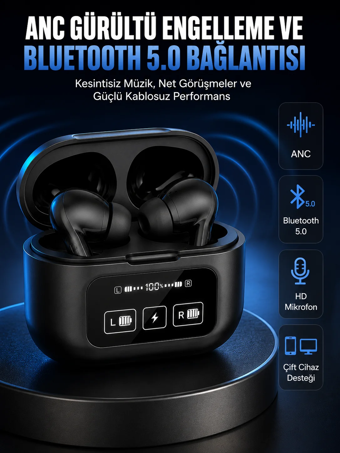 Yeni Nesil Pro Ekranlı Bluetooth Kulaklık 5.0 Bluetooth