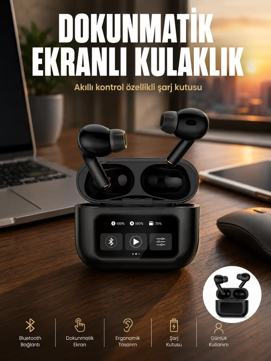 Yeni Nesil Pro Ekranlı Bluetooth Kulaklık 5.0 - ANC ve Şık Tasarım