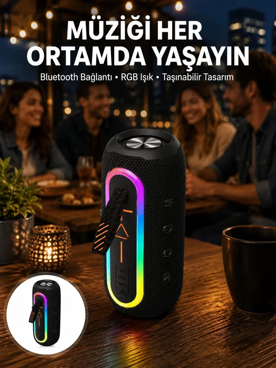 Yeni Nesil Renkli Bluetooth Hoparlör - Uzun Pil Ömrü ve Kablosuz Bağlantı