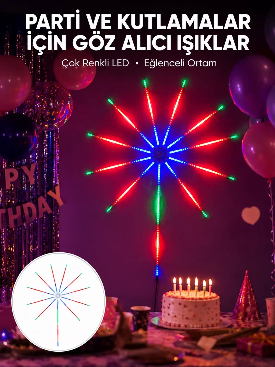 Yeni Nesil RGB LED Duvar Dekoru Sökülebilir Kollu Havai Fişek Işık Sistemi