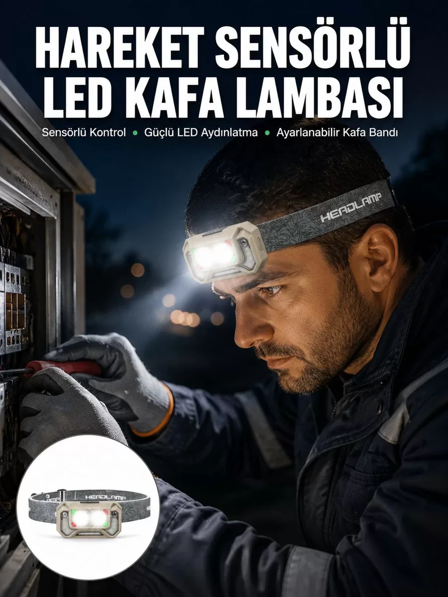 Yeni Nesil Şarjlı Wave Sensörlü LED Kafa Feneri - Outdoor Kullanım İçin Güvenli ve Konforlu Aydınlatma