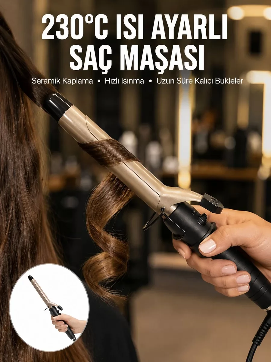 Yeni Nesil Seramik Saç Maşası 25mm - 230 Derece Isı Ayarı ile Profesyonel Bükle ve Hacim