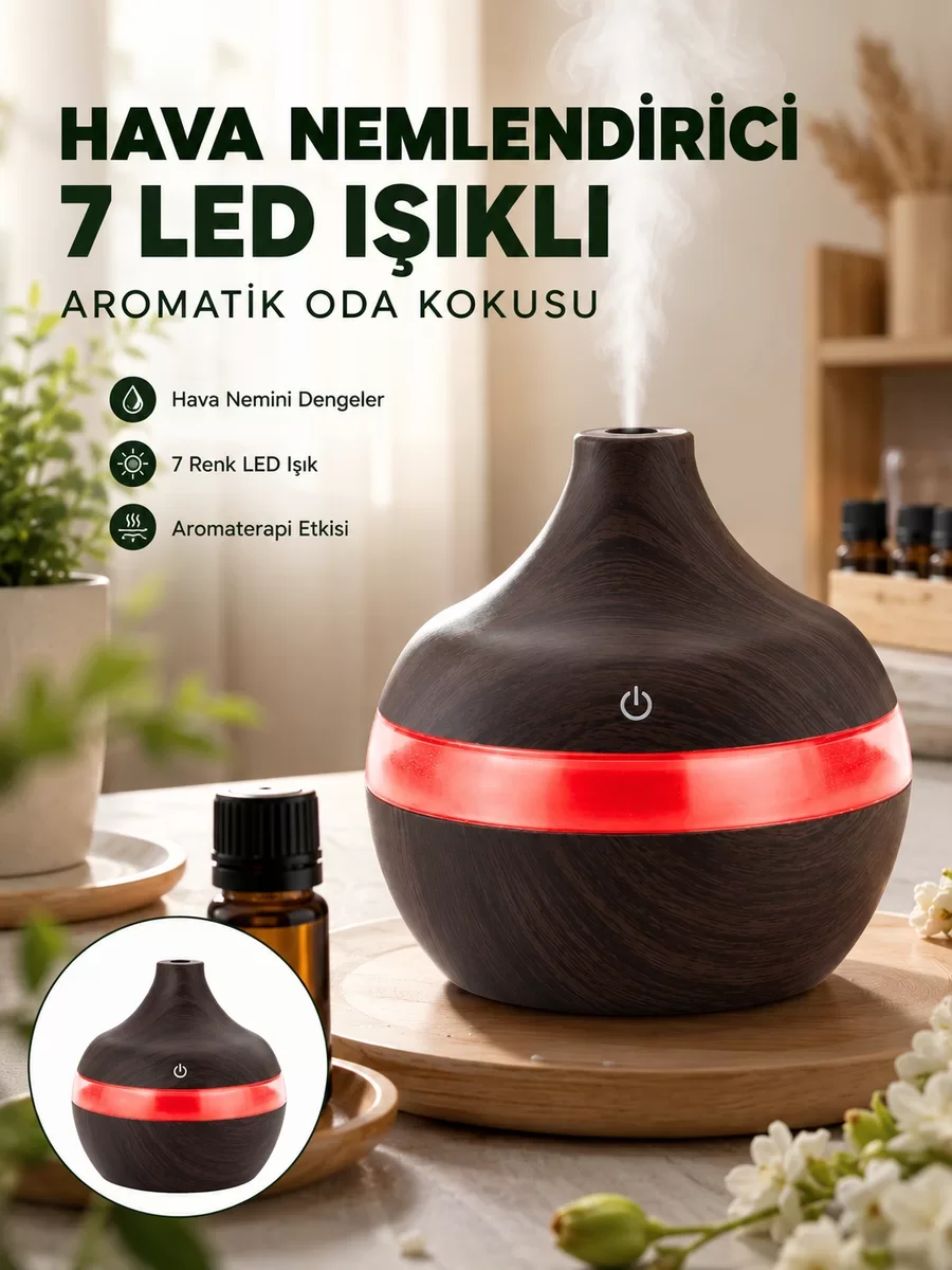 Yeni Nesil Sessiz Ultrasonik Hava Nemlendirici ve Aroma Difüzör - 300ml