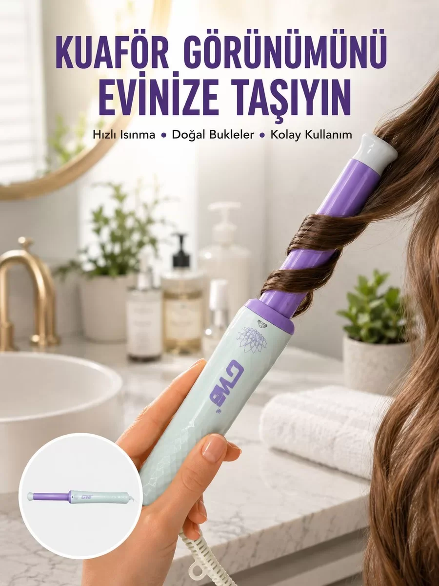 Yeni Nesil Taşınabilir Saç Maşası – Salon Kalitesi Saç Kıvırıcı 360° Döner Kablo