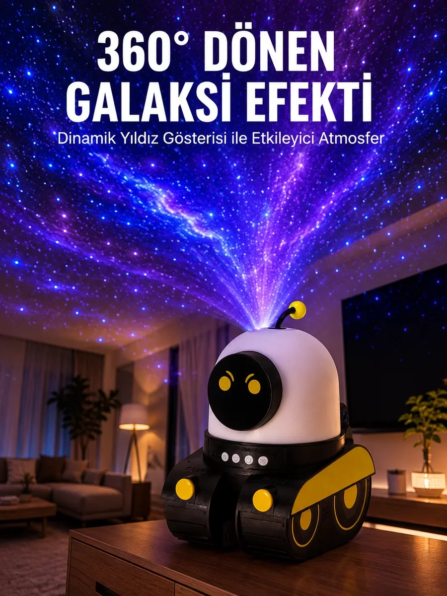 Yeni Nesil Taşınabilir Lityum Bataryalı Robot Gece Lambası ve Projektör - Çocuk Odası Işıkları