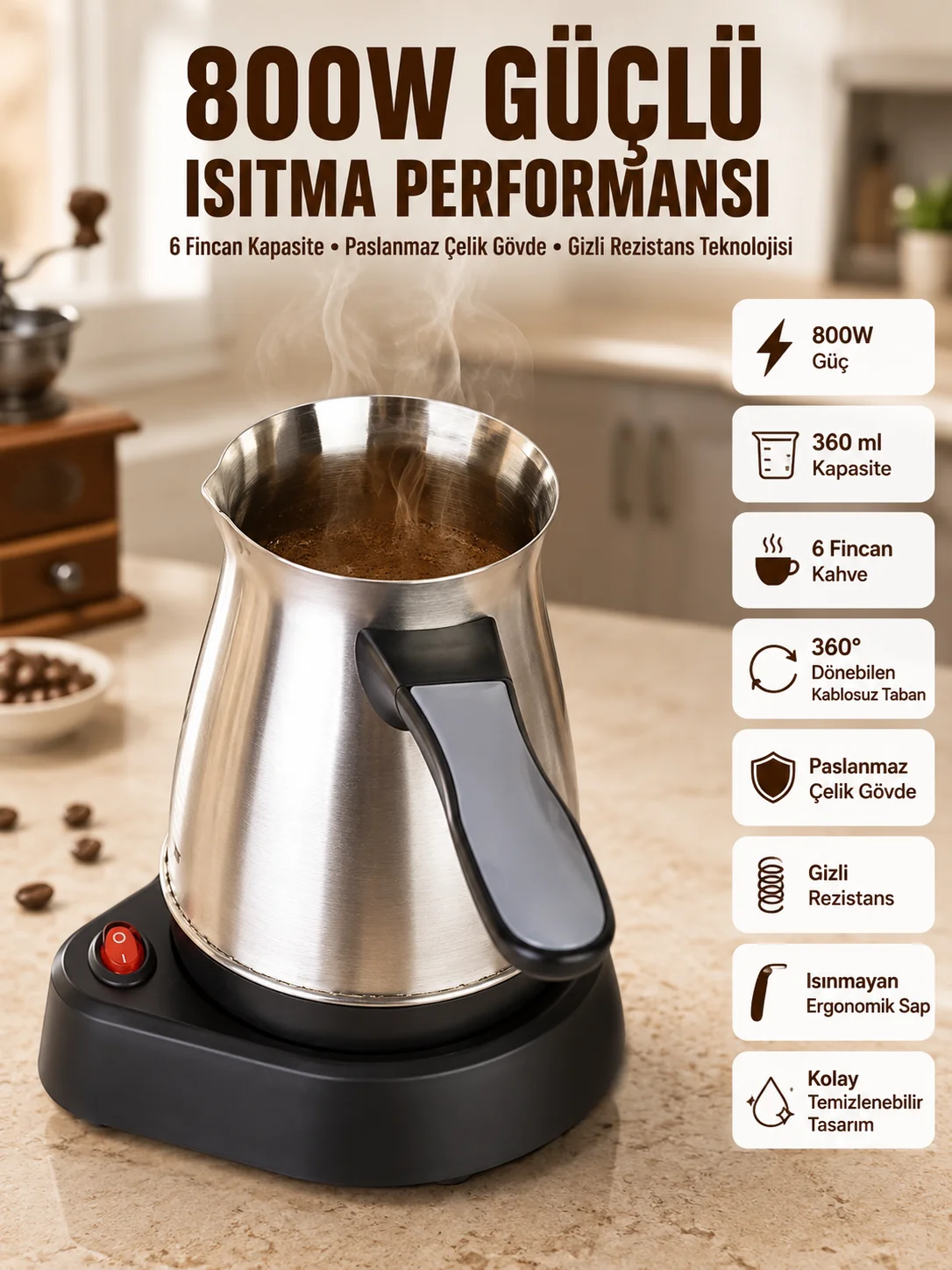 Yeni Nesil Türk Kahve Makinesi Cezvesi Siyah Gri Kablolu Pratik Fiyatı, Yorumları ve Özellikleri