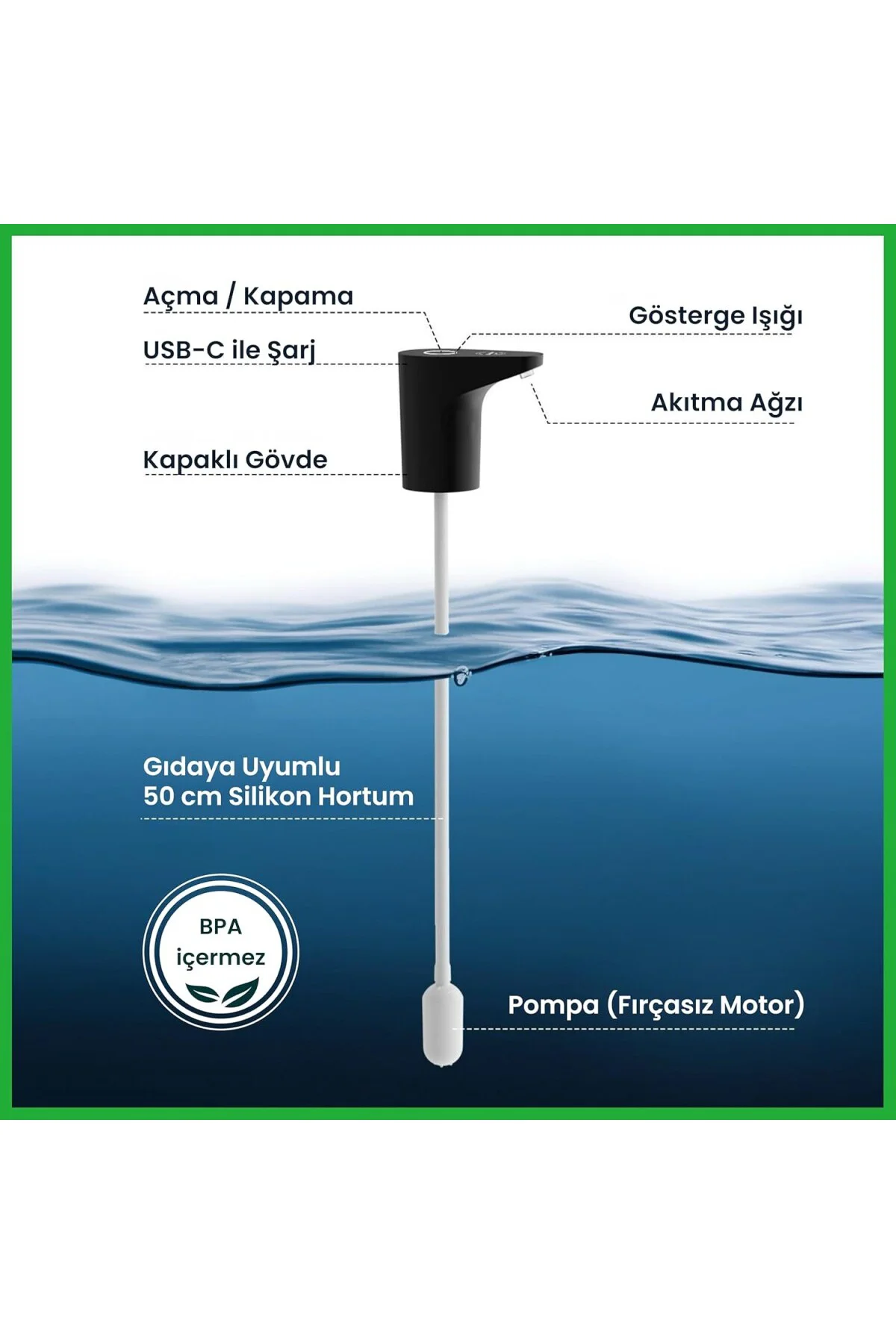 Yeni Nesil Ultra Sessiz Ve Ultra Hızlı Otomatik Damacana Pompası Siyah