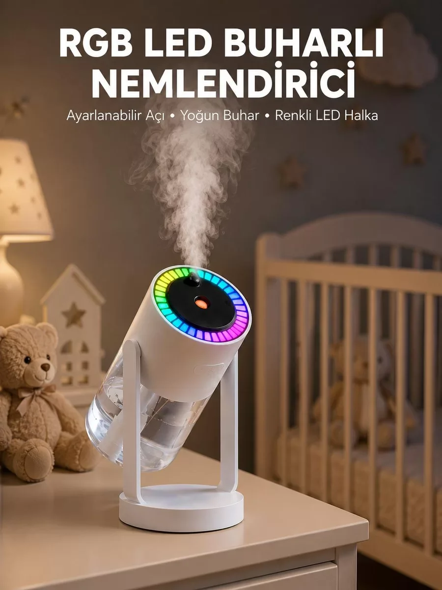 Yeni Nesil Ultrasonik Hava Nemlendirici - Renkli Işık & Manuel Püskürtme