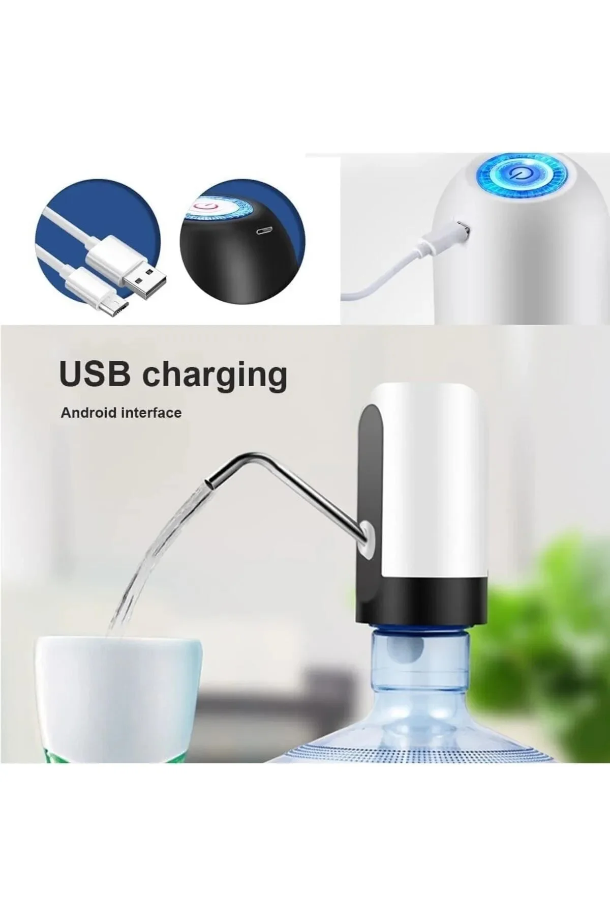 Yeni Nesil Usb Ile Şarj Edilebilir Elektrikli Otomatik Damacana Su Pompası