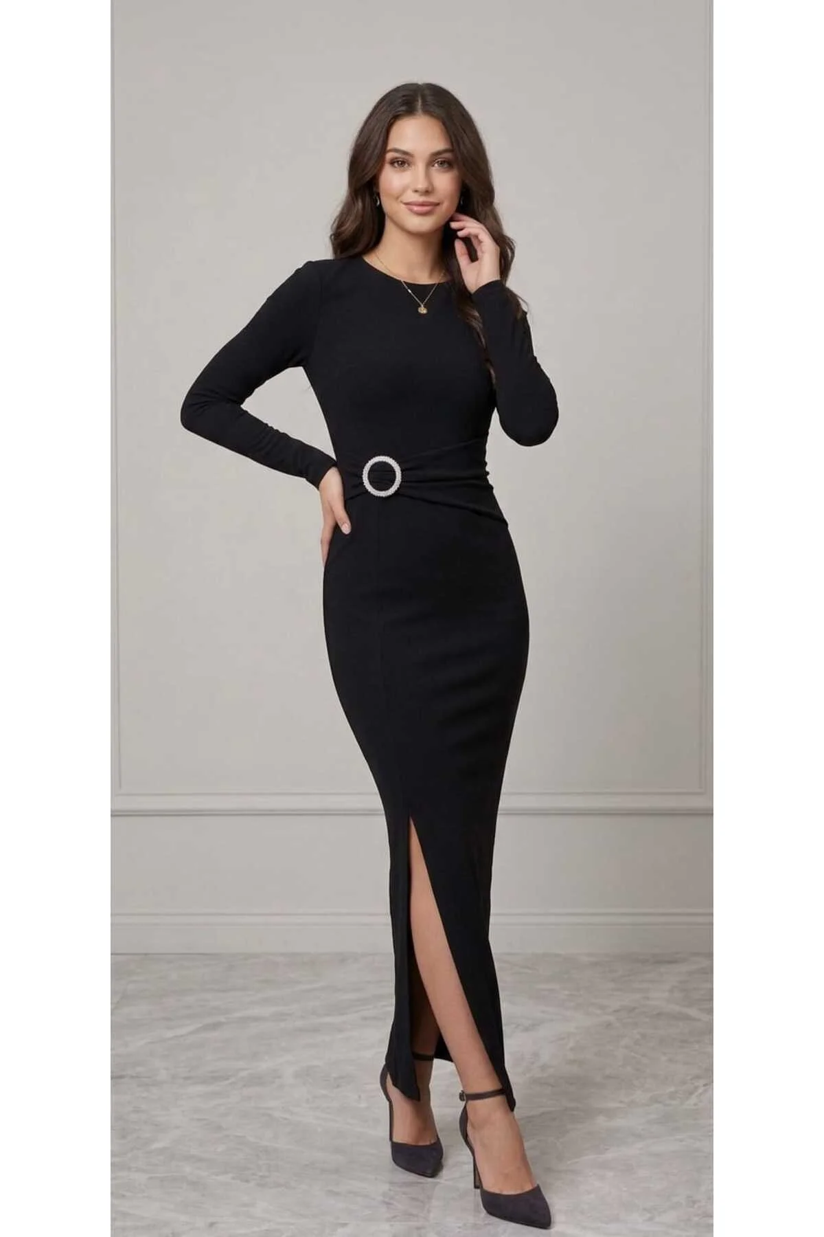 Yeni Sezon Zara Model Yırtmaçlı Krep Kumaş Kadın Elbise Yeni Sezon Zara Model Yırtmaçlı Krep Kumaş Kadın Elbise - Görsel 3