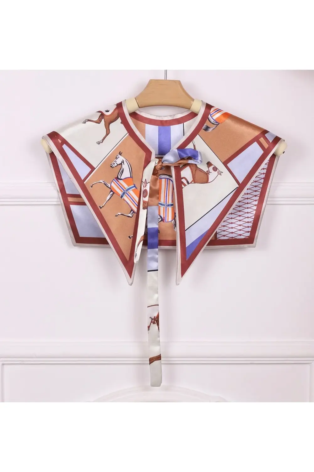 Yeni Stil Omuz Şalı Bordo Beyaz Atlı Desen