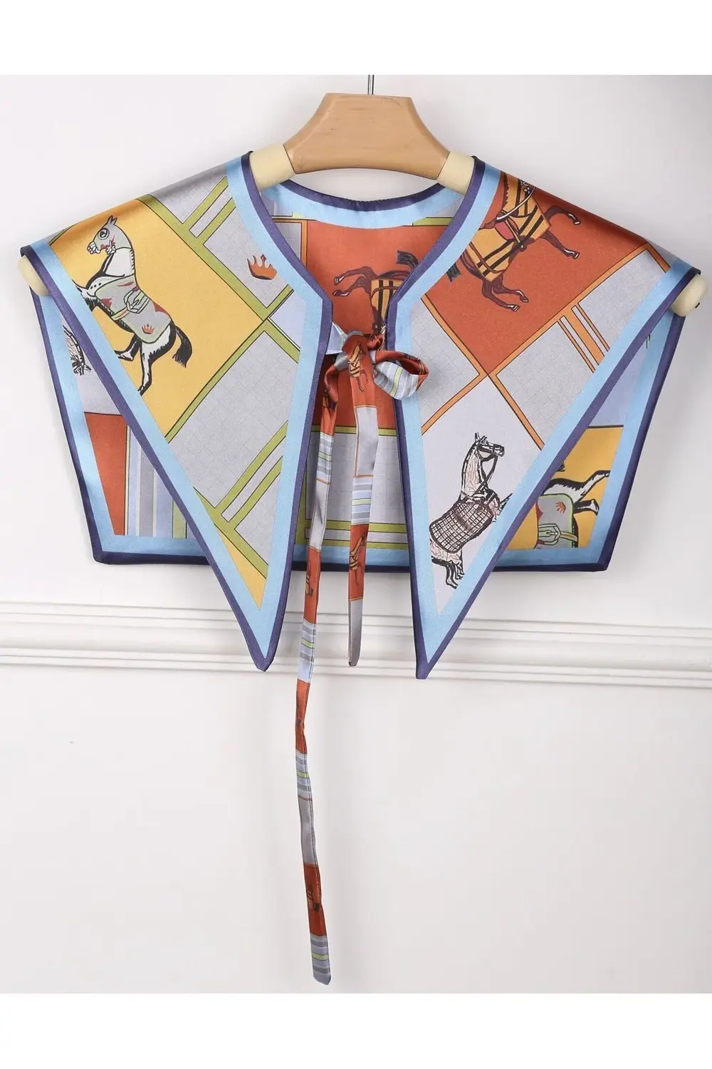 Yeni Stil Omuz Şalı Mavi Atlar Desen