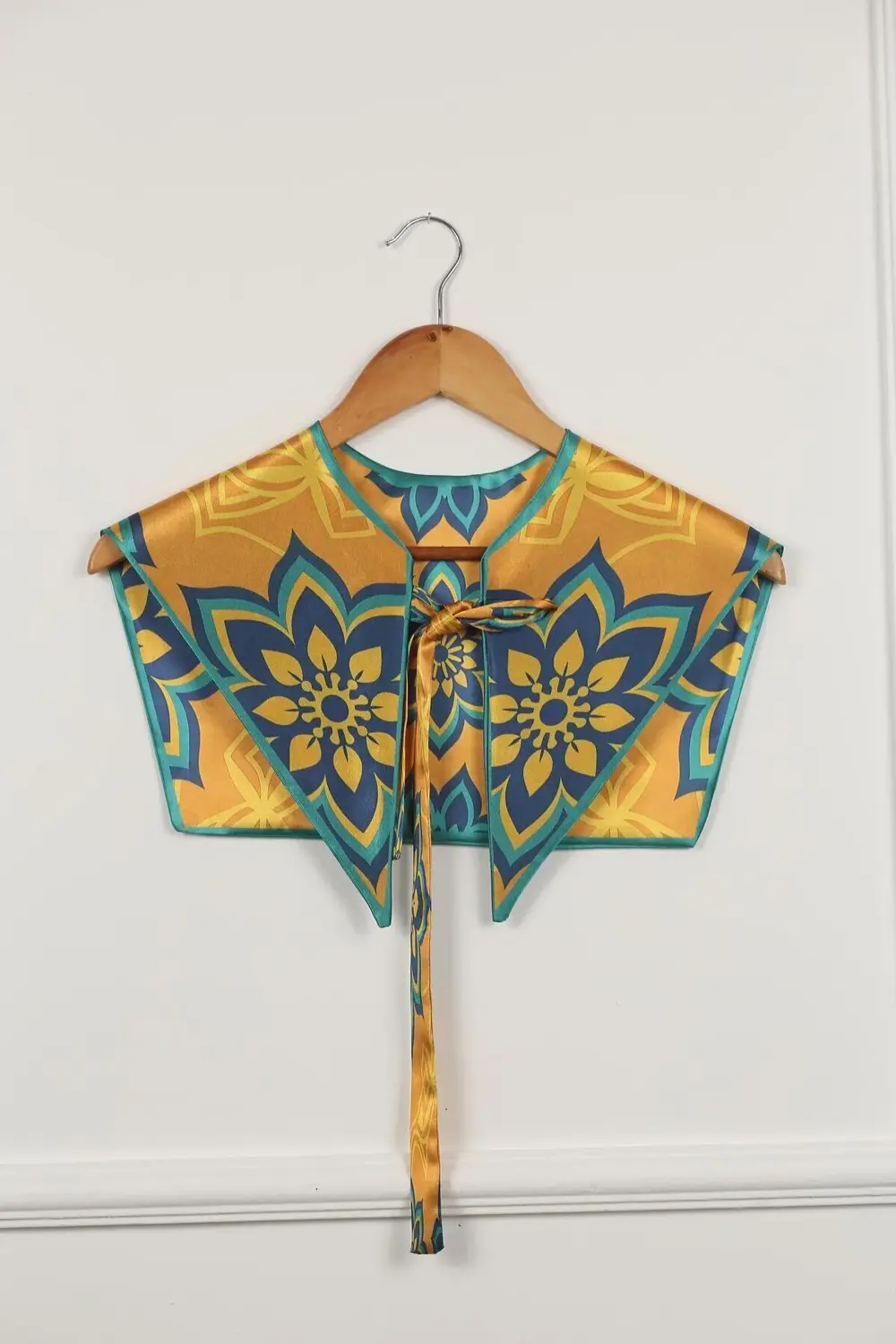 Yeni Stil Omuz Şalı Sarı Mavi Şal Desenli