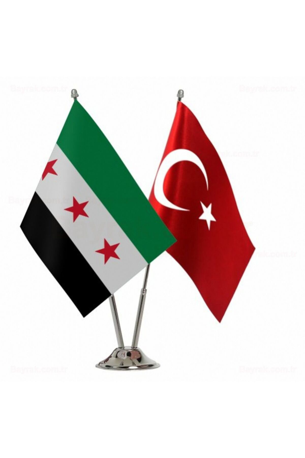 yeni suriye bayrağı ve türk bayrağı çiftli model masa bayrağı çif