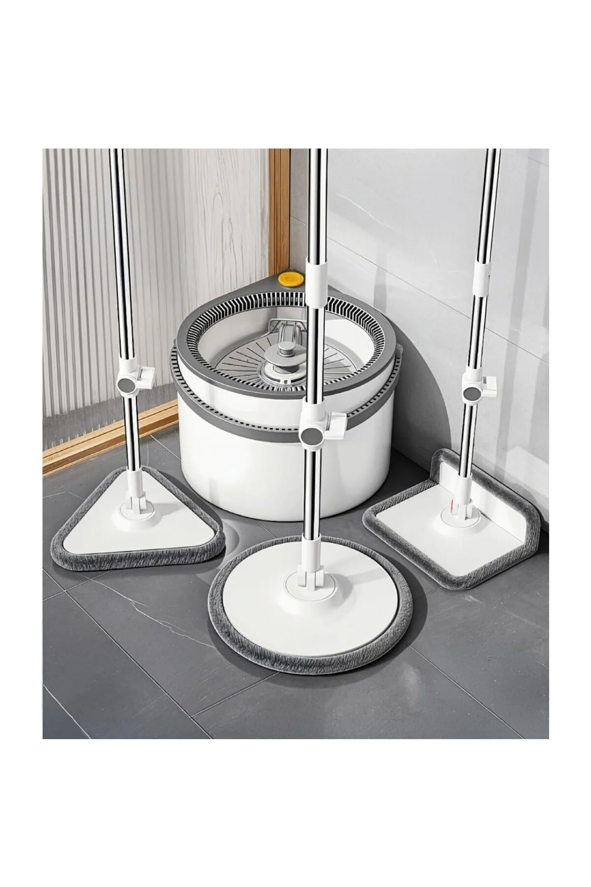Yeni Tasarım Otomatik 360° Döner Mop ve Temizlik Seti, 3 Başlıklı