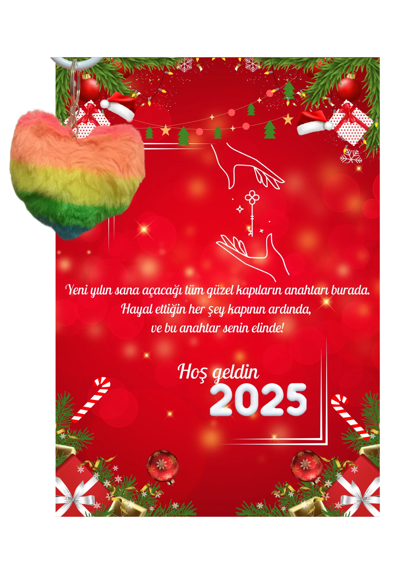 Yeni Yıl 2025 Kart Üzerinde Anahtarlık (Kişiye Özel Yazı Yazdırıl