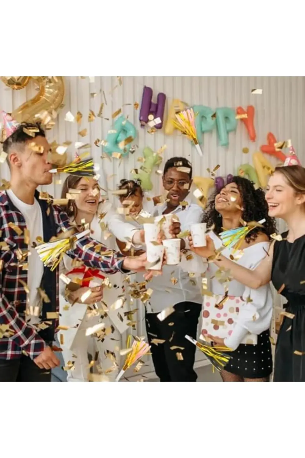 Yeni Yıl Boynuzları ve Üfleme Değer Paketi | 50 Adet, Tek Beden,