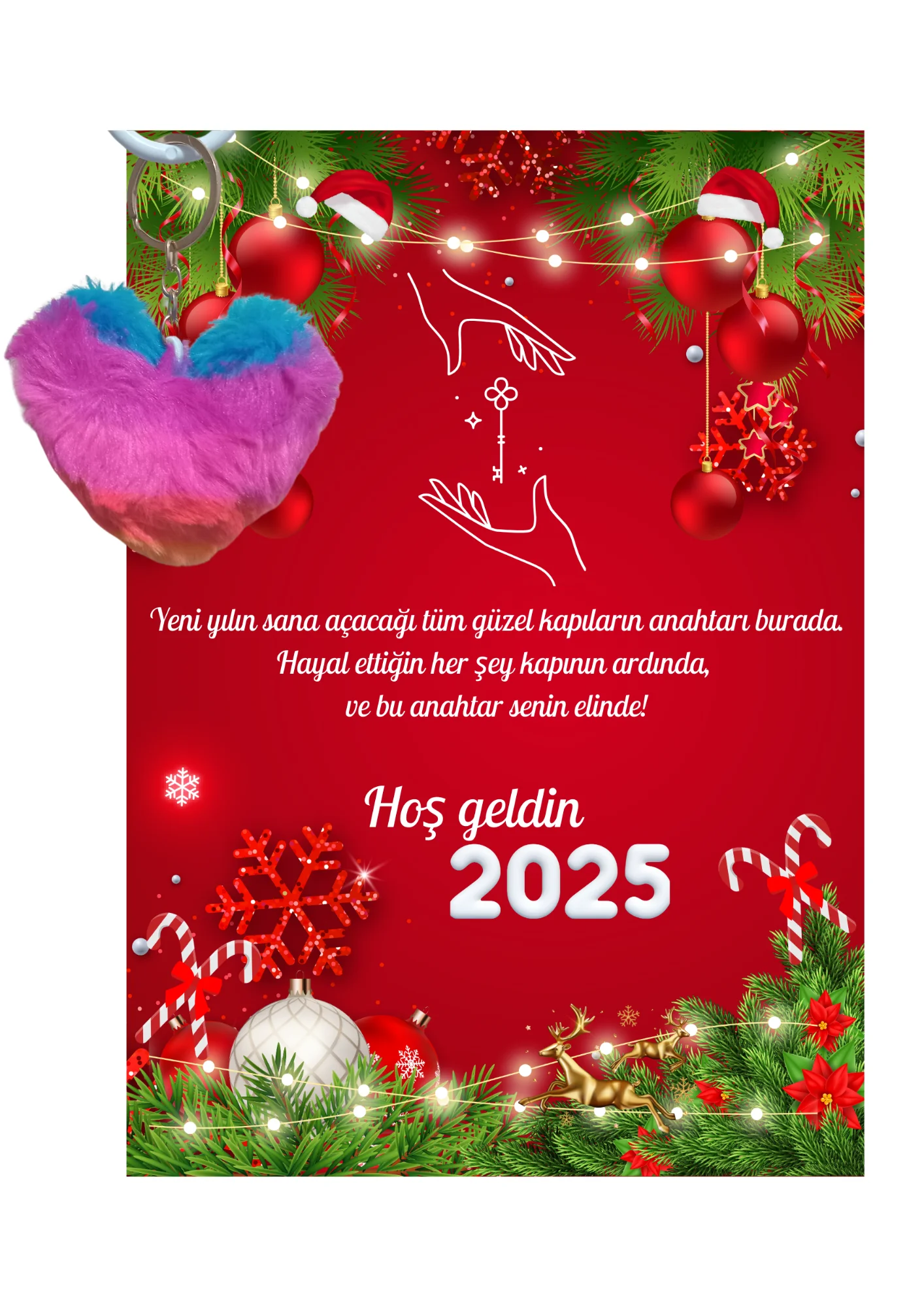 Yeni Yıl Geyik Kart Üzerinde Anahtarlık (Kişiye Özel Yazı Yazdırı Yeni Yıl Geyik Kart Üzerinde Anahtarlık (Kişiye Özel Yazı Yazdırı