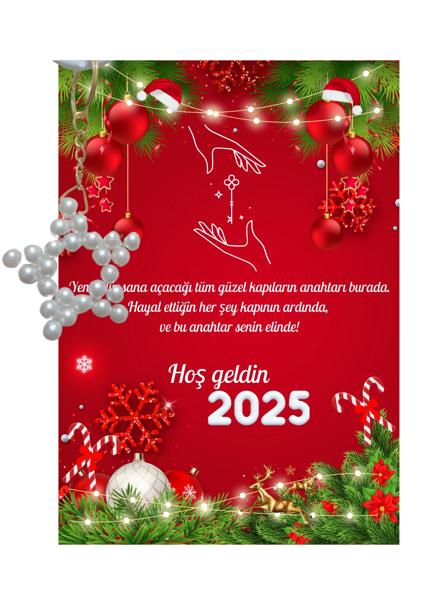 Yeni Yıl Geyik Kart Üzerinde Anahtarlık (Kişiye Özel Yazı Yazdırı Yeni Yıl Geyik Kart Üzerinde Anahtarlık (Kişiye Özel Yazı Yazdırı