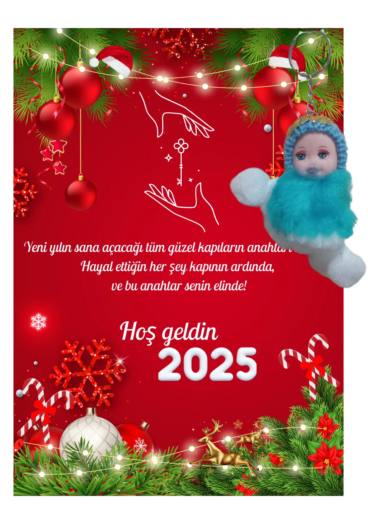 Yeni Yıl Geyik Kart Üzerinde Anahtarlık (Kişiye Özel Yazı Yazdırı Yeni Yıl Geyik Kart Üzerinde Anahtarlık (Kişiye Özel Yazı Yazdırı