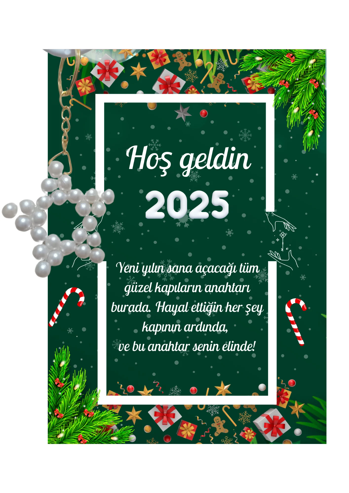 Yeni Yıl Kart Üzerinde Anahtarlık (Kişiye Özel Yazı Yazdırılabili